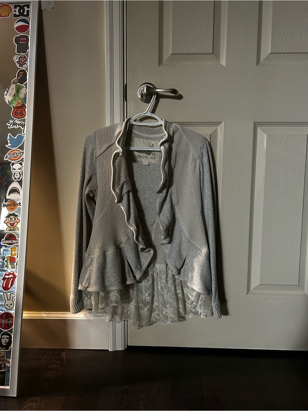 Anthropologie Angel of the North Envalira Lace Peplum Cardigan Sweater Size L